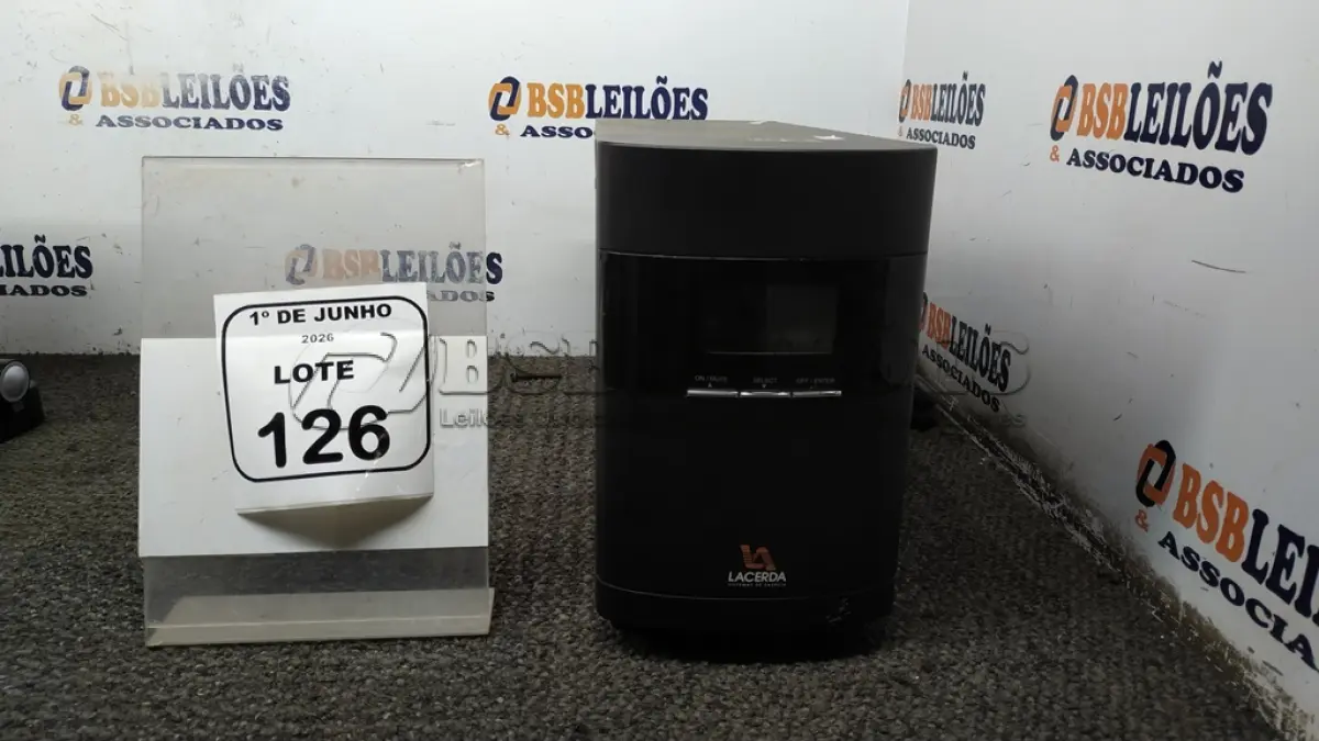 LOTE 126 - 01 NOBREAK 2000VA MARCA LACERDA. (NO ESTADO) ATENÇÃO! FAZER A VISITAÇÃO ANTES DE ARREMATAR, NÃO SABEMOS SE FUNCIONA, LEILÃO NÃO TEM GARANTIA E NEM DEVOLUÇÃO, SUJEITO A POSSÍVEIS AVARIAS VISÍVEIS/OCULTAS E/OU AUSÊNCIA DE COMPONENTES.