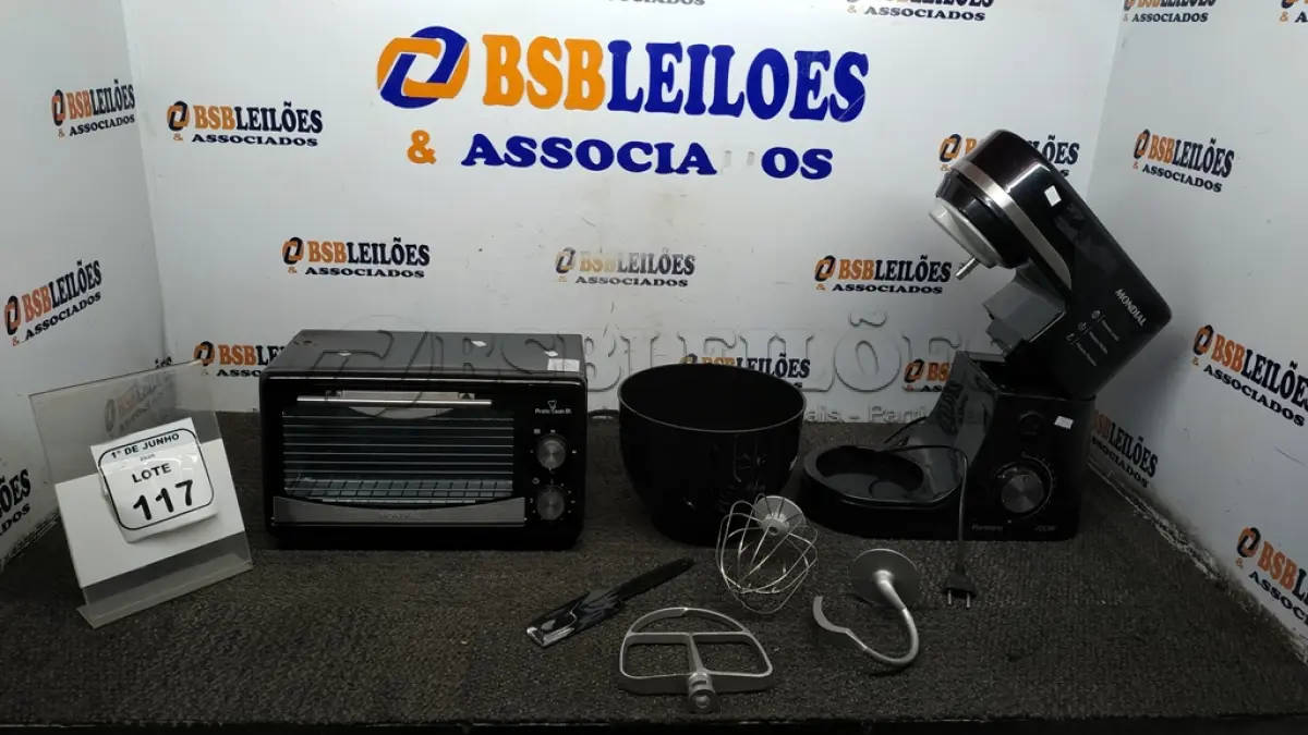 LOTE 117 - 01 BATEDEIRA PLANETÁRIA 220V MARCA MONDIAL E 01 FORNO ELÉTRICO 6L MARCA MONDIAL. (NO ESTADO) ATENÇÃO! FAZER A VISITAÇÃO ANTES DE ARREMATAR, NÃO SABEMOS SE FUNCIONA, LEILÃO NÃO TEM GARANTIA E NEM DEVOLUÇÃO, SUJEITO A POSSÍVEIS AVARIAS VISÍVEIS/OCULTAS E/OU AUSÊNCIA DE COMPONENTES.