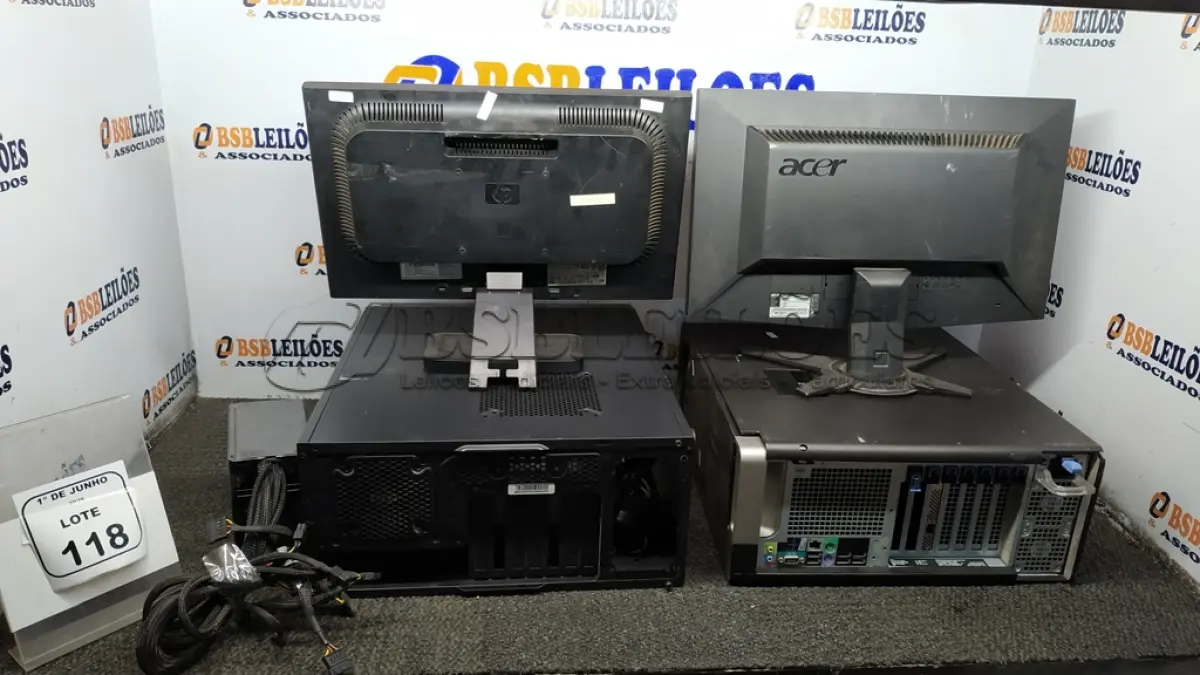 LOTE 118 - 02 MONITORES MARCAS ACER E HP, 01 FONTE E 01 CPU E 01 SERVIDOR DDR4 COM PROCESSADOR E MEMÓRIA. (NO ESTADO) ATENÇÃO! FAZER A VISITAÇÃO ANTES DE ARREMATAR, NÃO SABEMOS SE FUNCIONA, LEILÃO NÃO TEM GARANTIA E NEM DEVOLUÇÃO, SUJEITO A POSSÍVEIS AVARIAS VISÍVEIS/OCULTAS E/OU AUSÊNCIA DE COMPONENTES.