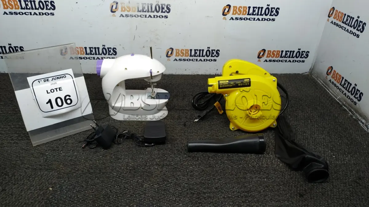 LOTE 106 - 01 MINI MÁQUINA DE COSTURA MODELO SM-202A E 01 SOPRADOR E ASPIRADOR ELÉTRICO 700W 220V MARCA BOMVINK. (NO ESTADO) ATENÇÃO! FAZER A VISITAÇÃO ANTES DE ARREMATAR, NÃO SABEMOS SE FUNCIONA, LEILÃO NÃO TEM GARANTIA E NEM DEVOLUÇÃO, SUJEITO A POSSÍVEIS AVARIAS VISÍVEIS/OCULTAS E/OU AUSÊNCIA DE COMPONENTES.