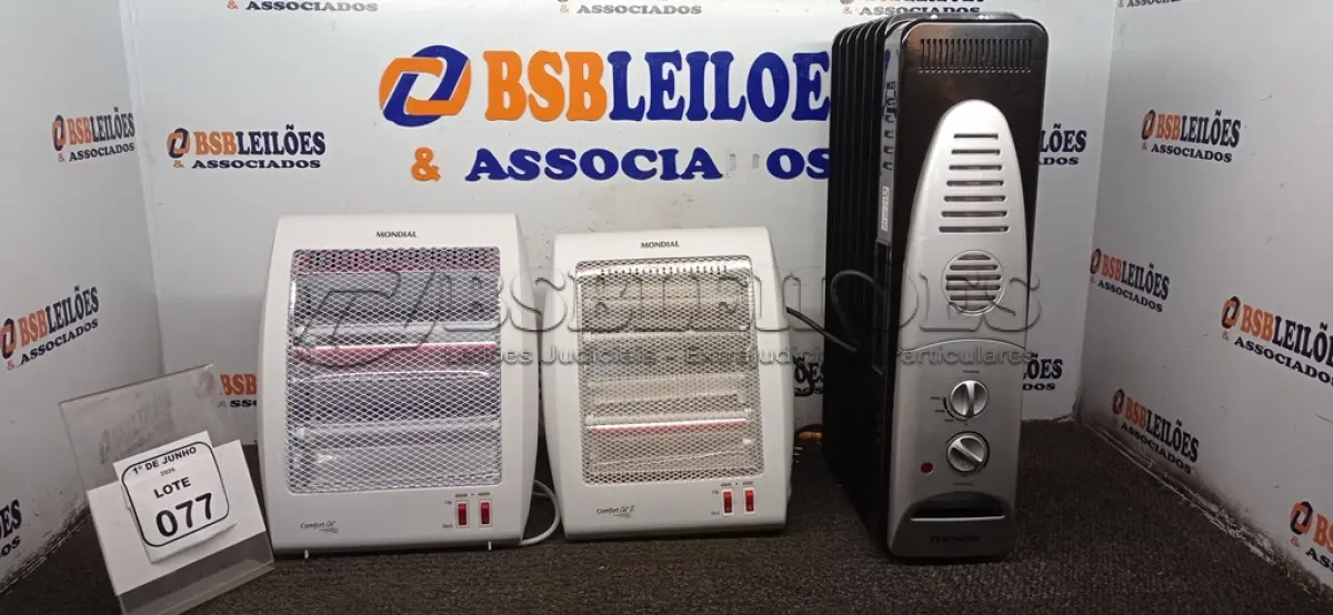 LOTE 077 - 03 AQUECEDORES 220V MARCA MONDIAL DE MODELOS DIVERSOS. (NO ESTADO) ATENÇÃO! FAZER A VISITAÇÃO ANTES DE ARREMATAR, NÃO SABEMOS SE FUNCIONA, LEILÃO NÃO TEM GARANTIA E NEM DEVOLUÇÃO, SUJEITO A POSSÍVEIS AVARIAS VISÍVEIS/OCULTAS E/OU AUSÊNCIA DE COMPONENTES.