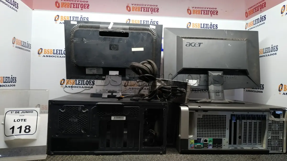 LOTE 118 - 02 MONITORES MARCAS ACER E HP, 01 FONTE E 01 CPU E 01 SERVIDOR DDR4 COM PROCESSADOR E MEMÓRIA. (NO ESTADO) ATENÇÃO! FAZER A VISITAÇÃO ANTES DE ARREMATAR, NÃO SABEMOS SE FUNCIONA, LEILÃO NÃO TEM GARANTIA E NEM DEVOLUÇÃO, SUJEITO A POSSÍVEIS AVARIAS VISÍVEIS/OCULTAS E/OU AUSÊNCIA DE COMPONENTES.