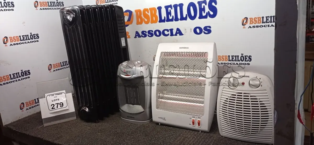 LOTE 279 - 04 AQUECEDORES DE MODELOS DIVERSOS MARCA MONDIAL. (NO ESTADO) ATENÇÃO! FAZER A VISITAÇÃO ANTES DE ARREMATAR, NÃO SABEMOS SE FUNCIONA, LEILÃO NÃO TEM GARANTIA E NEM DEVOLUÇÃO, SUJEITO A POSSÍVEIS AVARIAS VISÍVEIS/OCULTAS E/OU AUSÊNCIA DE COMPONENTES.