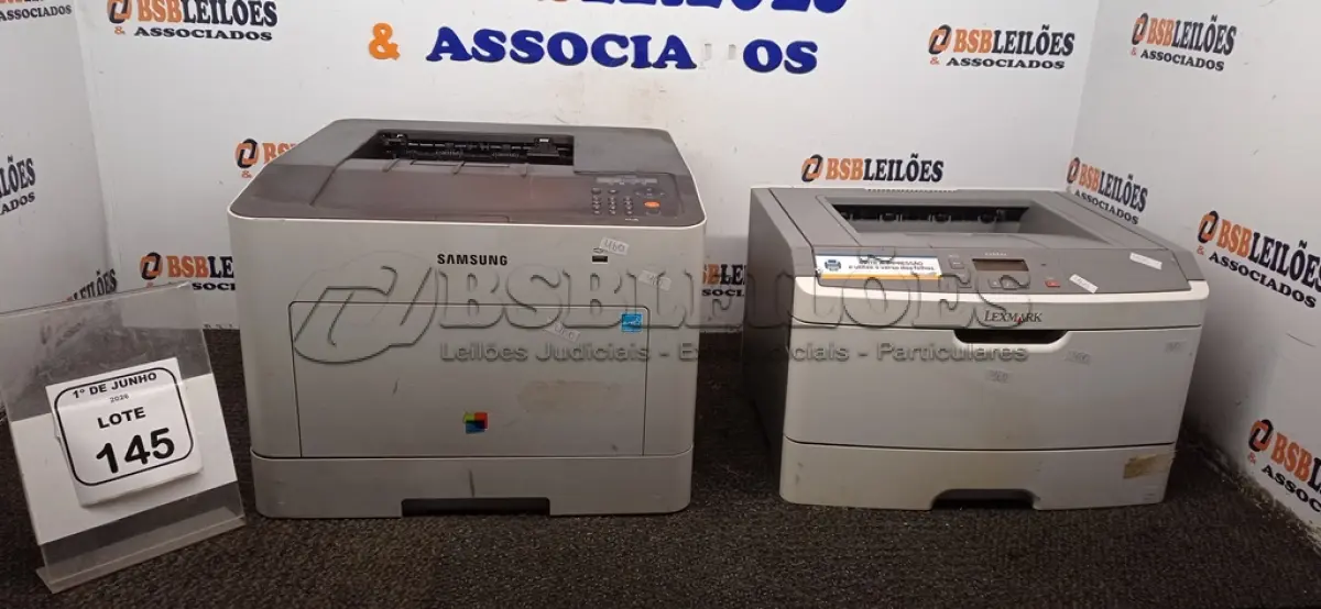 LOTE 145 - 02 IMPRESSORAS MARCAS SAMSUNG E LEXMARK. (NO ESTADO) ATENÇÃO! FAZER A VISITAÇÃO ANTES DE ARREMATAR, NÃO SABEMOS SE FUNCIONA, LEILÃO NÃO TEM GARANTIA E NEM DEVOLUÇÃO, SUJEITO A POSSÍVEIS AVARIAS VISÍVEIS/OCULTAS E/OU AUSÊNCIA DE COMPONENTES.