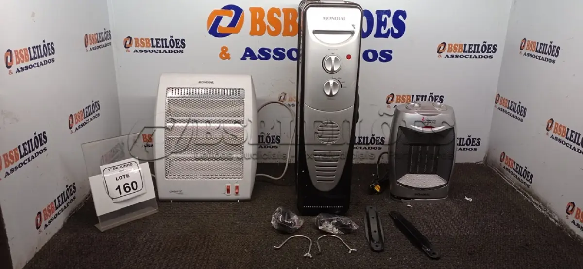 LOTE 160 - 03 AQUECEDORES DE MODELOS DIVERSOS MARCA MONDIAL. (NO ESTADO) ATENÇÃO! FAZER A VISITAÇÃO ANTES DE ARREMATAR, NÃO SABEMOS SE FUNCIONA, LEILÃO NÃO TEM GARANTIA E NEM DEVOLUÇÃO, SUJEITO A POSSÍVEIS AVARIAS VISÍVEIS/OCULTAS E/OU AUSÊNCIA DE COMPONENTES.