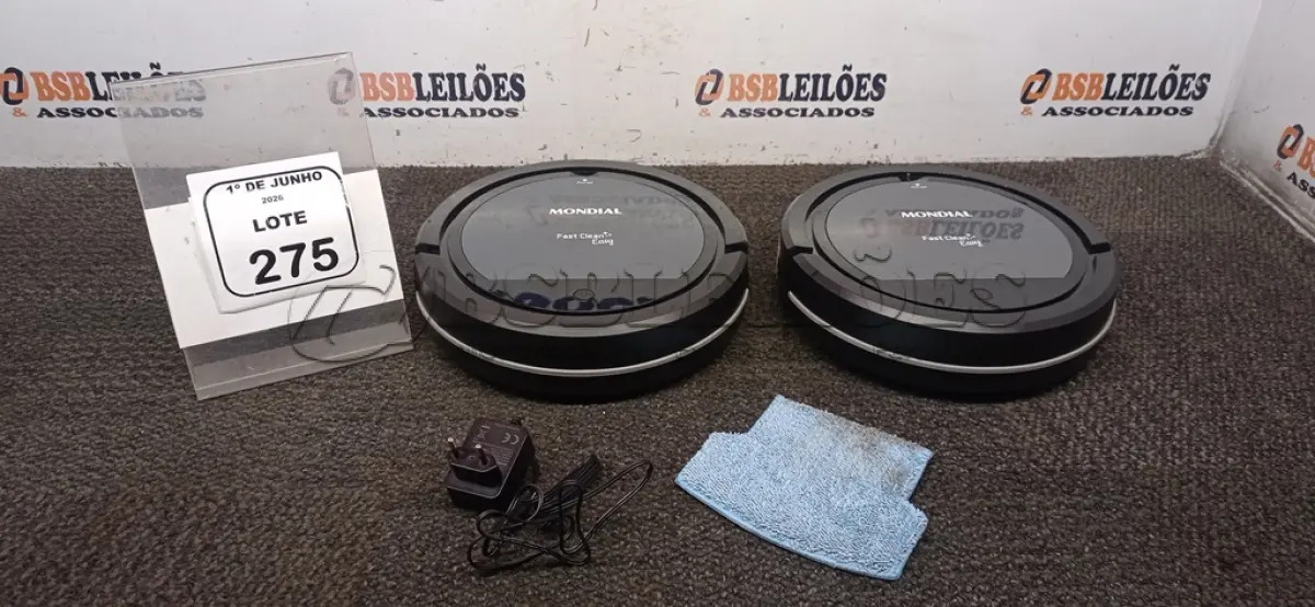 LOTE 275 - 02 ASPIRADORES ROBÔ MARCA MONDIAL. (NO ESTADO) ATENÇÃO! FAZER A VISITAÇÃO ANTES DE ARREMATAR, NÃO SABEMOS SE FUNCIONA, LEILÃO NÃO TEM GARANTIA E NEM DEVOLUÇÃO, SUJEITO A POSSÍVEIS AVARIAS VISÍVEIS/OCULTAS E/OU AUSÊNCIA DE COMPONENTES.