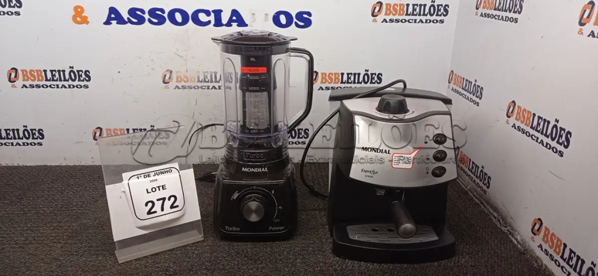 LOTE 272 - 01 MÁQUINA DE CAFÉ EXPRESSO 220V MARCA MONDIAL E 01 LIQUIDIFICADOR 220VMARCA MONDIAL. (NO ESTADO) ATENÇÃO! FAZER A VISITAÇÃO ANTES DE ARREMATAR, NÃO SABEMOS SE FUNCIONA, LEILÃO NÃO TEM GARANTIA E NEM DEVOLUÇÃO, SUJEITO A POSSÍVEIS AVARIAS VISÍVEIS/OCULTAS E/OU AUSÊNCIA DE COMPONENTES.
