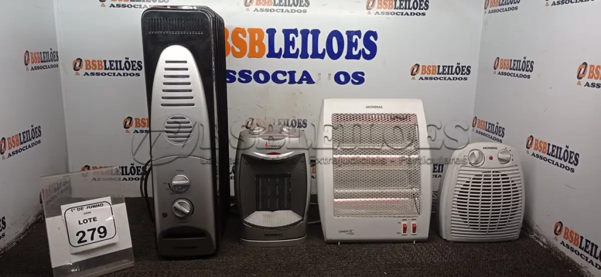 LOTE 279 - 04 AQUECEDORES DE MODELOS DIVERSOS MARCA MONDIAL. (NO ESTADO) ATENÇÃO! FAZER A VISITAÇÃO ANTES DE ARREMATAR, NÃO SABEMOS SE FUNCIONA, LEILÃO NÃO TEM GARANTIA E NEM DEVOLUÇÃO, SUJEITO A POSSÍVEIS AVARIAS VISÍVEIS/OCULTAS E/OU AUSÊNCIA DE COMPONENTES.