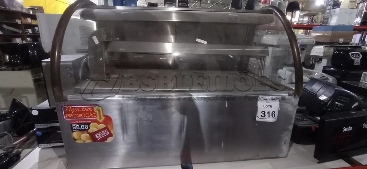LOTE 316 - 01 ESTUFA DE SALGADOS EM INOX. (NO ESTADO) ATENÇÃO! FAZER A VISITAÇÃO ANTES DE ARREMATAR, NÃO SABEMOS SE FUNCIONA, LEILÃO NÃO TEM GARANTIA E NEM DEVOLUÇÃO, SUJEITO A POSSÍVEIS AVARIAS VISÍVEIS/OCULTAS E/OU AUSÊNCIA DE COMPONENTES.