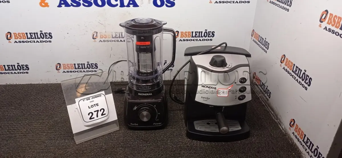 LOTE 272 - 01 MÁQUINA DE CAFÉ EXPRESSO 220V MARCA MONDIAL E 01 LIQUIDIFICADOR 220VMARCA MONDIAL. (NO ESTADO) ATENÇÃO! FAZER A VISITAÇÃO ANTES DE ARREMATAR, NÃO SABEMOS SE FUNCIONA, LEILÃO NÃO TEM GARANTIA E NEM DEVOLUÇÃO, SUJEITO A POSSÍVEIS AVARIAS VISÍVEIS/OCULTAS E/OU AUSÊNCIA DE COMPONENTES.
