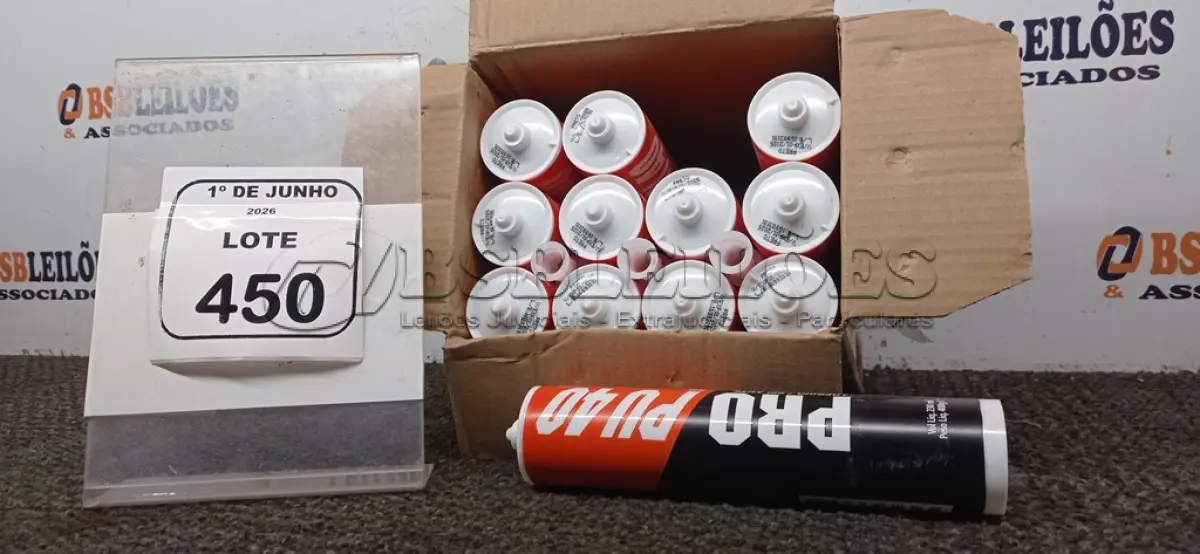 LOTE 450 - 01 CAIXA COM 12 PU 40 ADESIVOS/SELANTES DE 230ML MARCA PRO. (NO ESTADO) ATENÇÃO! FAZER A VISITAÇÃO ANTES DE ARREMATAR, NÃO SABEMOS SE FUNCIONA, LEILÃO NÃO TEM GARANTIA E NEM DEVOLUÇÃO, SUJEITO A POSSÍVEIS AVARIAS VISÍVEIS/OCULTAS E/OU AUSÊNCIA DE COMPONENTES.