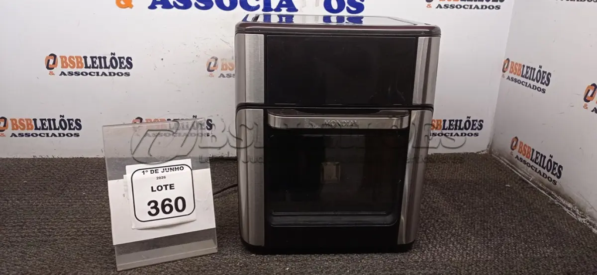 LOTE 360 - 01 AIR FRYER/FORNO 12L 220V MARCA MONDIAL. (NO ESTADO) ATENÇÃO! FAZER A VISITAÇÃO ANTES DE ARREMATAR, NÃO SABEMOS SE FUNCIONA, LEILÃO NÃO TEM GARANTIA E NEM DEVOLUÇÃO, SUJEITO A POSSÍVEIS AVARIAS VISÍVEIS/OCULTAS E/OU AUSÊNCIA DE COMPONENTES.