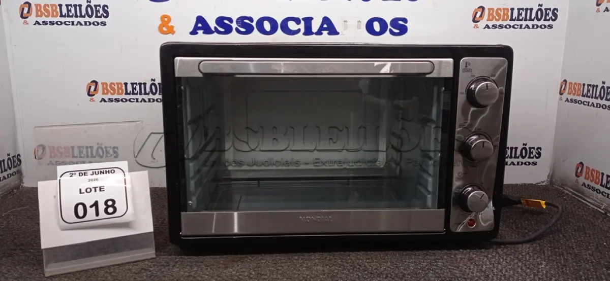 LOTE 018 - 01 FORNO 52L 220V MARCA MONDIAL COM AVARIAS. (NO ESTADO) ATENÇÃO! FAZER A VISITAÇÃO ANTES DE ARREMATAR, NÃO SABEMOS SE FUNCIONA, LEILÃO NÃO TEM GARANTIA E NEM DEVOLUÇÃO, SUJEITO A POSSÍVEIS AVARIAS VISÍVEIS/OCULTAS E/OU AUSÊNCIA DE COMPONENTES.
