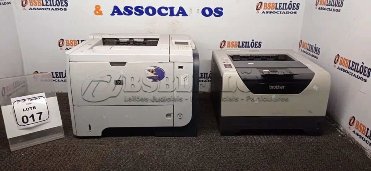 LOTE 017 - 01 IMPRESSORA MODELO HL-5350DN MARCA BROTHER E 01 IMPRESSORA MODELO P3015 MARCA HP. (NO ESTADO) ATENÇÃO! FAZER A VISITAÇÃO ANTES DE ARREMATAR, NÃO SABEMOS SE FUNCIONA, LEILÃO NÃO TEM GARANTIA E NEM DEVOLUÇÃO, SUJEITO A POSSÍVEIS AVARIAS VISÍVEIS/OCULTAS E/OU AUSÊNCIA DE COMPONENTES.