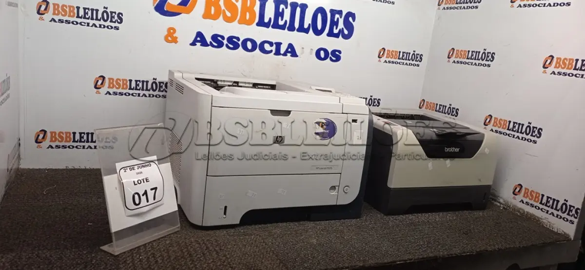 LOTE 017 - 01 IMPRESSORA MODELO HL-5350DN MARCA BROTHER E 01 IMPRESSORA MODELO P3015 MARCA HP. (NO ESTADO) ATENÇÃO! FAZER A VISITAÇÃO ANTES DE ARREMATAR, NÃO SABEMOS SE FUNCIONA, LEILÃO NÃO TEM GARANTIA E NEM DEVOLUÇÃO, SUJEITO A POSSÍVEIS AVARIAS VISÍVEIS/OCULTAS E/OU AUSÊNCIA DE COMPONENTES.