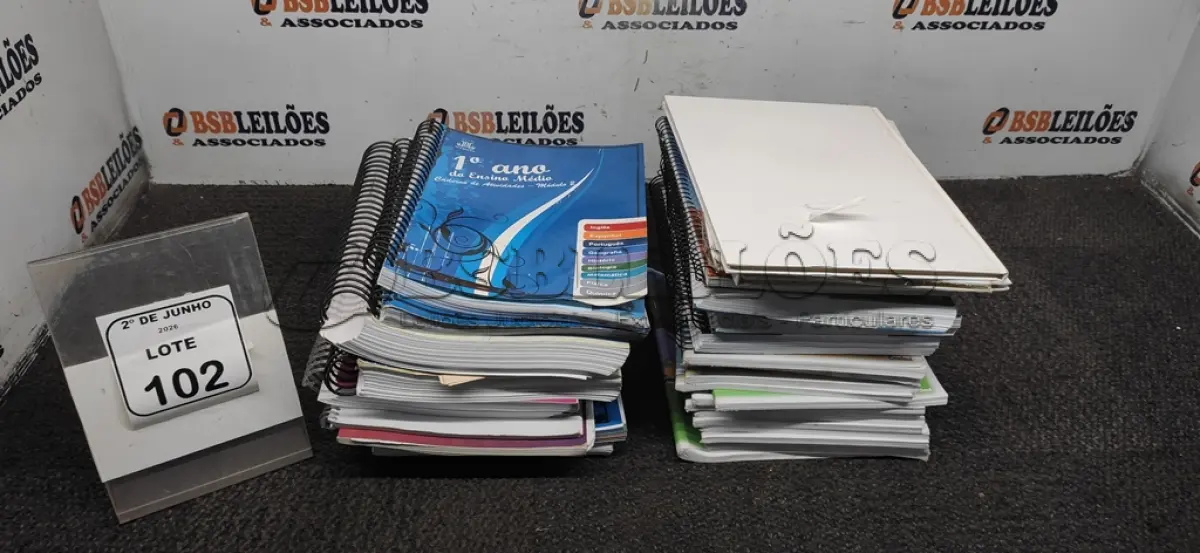 LOTE 102 - 01 LOTE COM VÁRIOS CADERNOS ESCOLARES E APOSTILAS DIDÁTICAS DE MATÉRIAS DIVERSAS. (NO ESTADO) ATENÇÃO! FAZER A VISITAÇÃO ANTES DE ARREMATAR, NÃO SABEMOS SE FUNCIONA, LEILÃO NÃO TEM GARANTIA E NEM DEVOLUÇÃO, SUJEITO A POSSÍVEIS AVARIAS VISÍVEIS/OCULTAS E/OU AUSÊNCIA DE COMPONENTES.