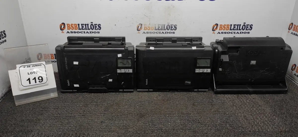 LOTE 119 - 03 SCANNERS MODELO I2600 MARCA KODAK. (NO ESTADO) ATENÇÃO! FAZER A VISITAÇÃO ANTES DE ARREMATAR, NÃO SABEMOS SE FUNCIONA, LEILÃO NÃO TEM GARANTIA E NEM DEVOLUÇÃO, SUJEITO A POSSÍVEIS AVARIAS VISÍVEIS/OCULTAS E/OU AUSÊNCIA DE COMPONENTES.