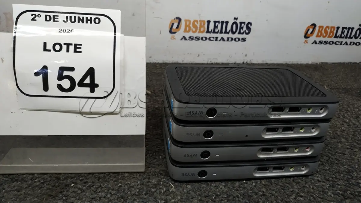 LOTE 154 - 04 MINIS DESKTOP WYSE MARCA DELL. (NO ESTADO) ATENÇÃO! FAZER A VISITAÇÃO ANTES DE ARREMATAR, NÃO SABEMOS SE FUNCIONA, LEILÃO NÃO TEM GARANTIA E NEM DEVOLUÇÃO, SUJEITO A POSSÍVEIS AVARIAS VISÍVEIS/OCULTAS E/OU AUSÊNCIA DE COMPONENTES.