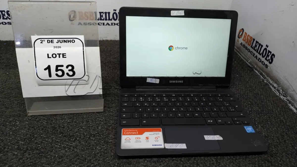LOTE 153 - 01 CROMEBOOK LINHA CONNECT MEMORIA 2GB, 16GB E.MMC TELA DE 11.6’’ MARCA SAMSUNG SEM FONTE. (NO ESTADO) ATENÇÃO! FAZER A VISITAÇÃO ANTES DE ARREMATAR, NÃO SABEMOS SE FUNCIONA, LEILÃO NÃO TEM GARANTIA E NEM DEVOLUÇÃO, SUJEITO A POSSÍVEIS AVARIAS VISÍVEIS/OCULTAS E/OU AUSÊNCIA DE COMPONENTES.