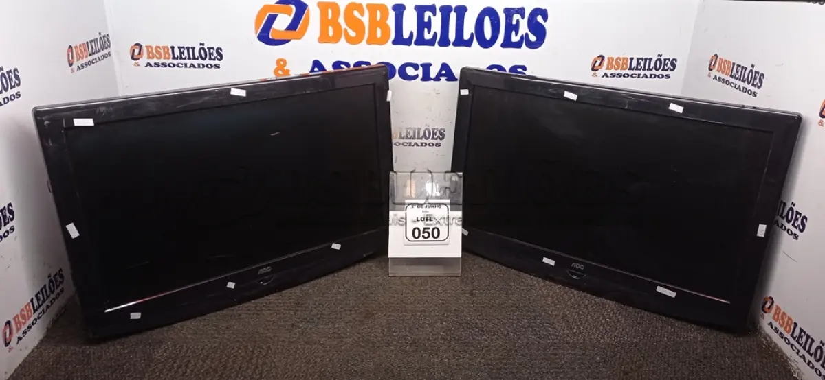 LOTE 050 - 02 TVS 26’’ MARCA AOC. (NO ESTADO) ATENÇÃO! FAZER A VISITAÇÃO ANTES DE ARREMATAR, NÃO SABEMOS SE FUNCIONA, LEILÃO NÃO TEM GARANTIA E NEM DEVOLUÇÃO, SUJEITO A POSSÍVEIS AVARIAS VISÍVEIS/OCULTAS E/OU AUSÊNCIA DE COMPONENTES.