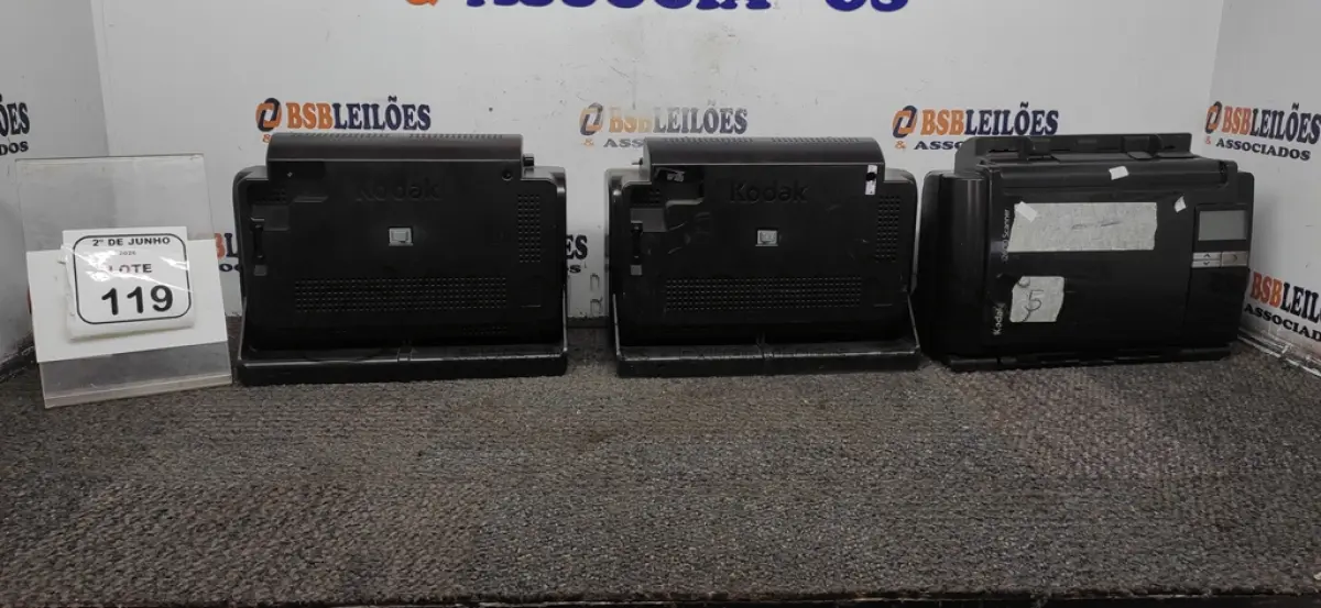 LOTE 119 - 03 SCANNERS MODELO I2600 MARCA KODAK. (NO ESTADO) ATENÇÃO! FAZER A VISITAÇÃO ANTES DE ARREMATAR, NÃO SABEMOS SE FUNCIONA, LEILÃO NÃO TEM GARANTIA E NEM DEVOLUÇÃO, SUJEITO A POSSÍVEIS AVARIAS VISÍVEIS/OCULTAS E/OU AUSÊNCIA DE COMPONENTES.