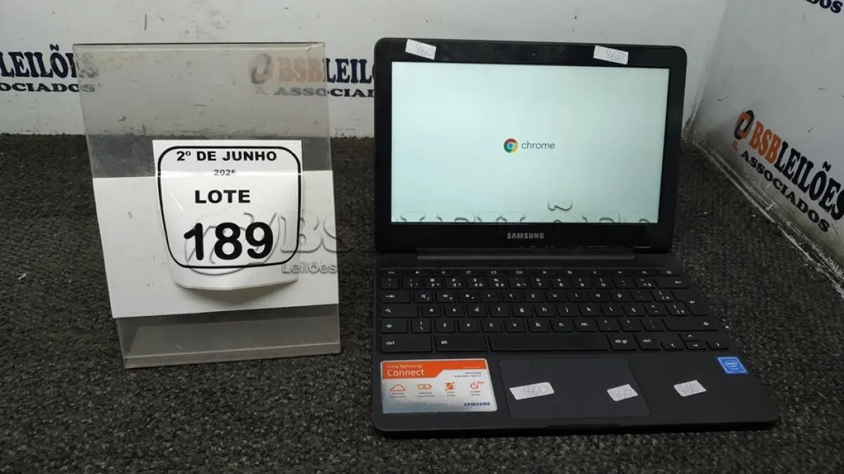 LOTE 189 - 01 CROMEBOOK LINHA CONNECT MEMORIA 2GB, 16GB E.MMC TELA DE 11.6’’ MARCA SAMSUNG SEM FONTE. (NO ESTADO) ATENÇÃO! FAZER A VISITAÇÃO ANTES DE ARREMATAR, NÃO SABEMOS SE FUNCIONA, LEILÃO NÃO TEM GARANTIA E NEM DEVOLUÇÃO, SUJEITO A POSSÍVEIS AVARIAS VISÍVEIS/OCULTAS E/OU AUSÊNCIA DE COMPONENTES.
