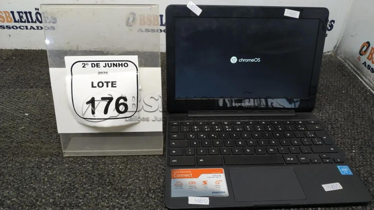 LOTE 176 - 01 CROMEBOOK LINHA CONNECT MEMORIA 2GB, 16GB E.MMC TELA DE 11.6’’ MARCA SAMSUNG SEM FONTE. (NO ESTADO) ATENÇÃO! FAZER A VISITAÇÃO ANTES DE ARREMATAR, NÃO SABEMOS SE FUNCIONA, LEILÃO NÃO TEM GARANTIA E NEM DEVOLUÇÃO, SUJEITO A POSSÍVEIS AVARIAS VISÍVEIS/OCULTAS E/OU AUSÊNCIA DE COMPONENTES.