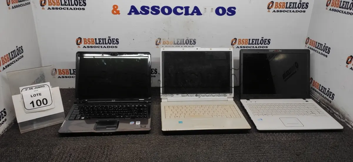 LOTE 100 - 03 NOTEBOOKS DE MARCAS E MODELOS DIVERSOS PARA RETIRADA DE PEÇAS. (NO ESTADO) ATENÇÃO! FAZER A VISITAÇÃO ANTES DE ARREMATAR, NÃO SABEMOS SE FUNCIONA, LEILÃO NÃO TEM GARANTIA E NEM DEVOLUÇÃO, SUJEITO A POSSÍVEIS AVARIAS VISÍVEIS/OCULTAS E/OU AUSÊNCIA DE COMPONENTES.