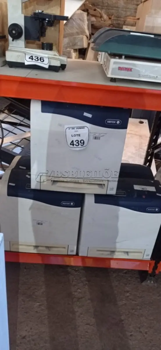 LOTE 439 - 03 IMPRESSORAS MODELO PHASER 6500 MARCA BROTHER. (NO ESTADO) ATENÇÃO! FAZER A VISITAÇÃO ANTES DE ARREMATAR, NÃO SABEMOS SE FUNCIONA, LEILÃO NÃO TEM GARANTIA E NEM DEVOLUÇÃO, SUJEITO A POSSÍVEIS AVARIAS VISÍVEIS/OCULTAS E/OU AUSÊNCIA DE COMPONENTES.