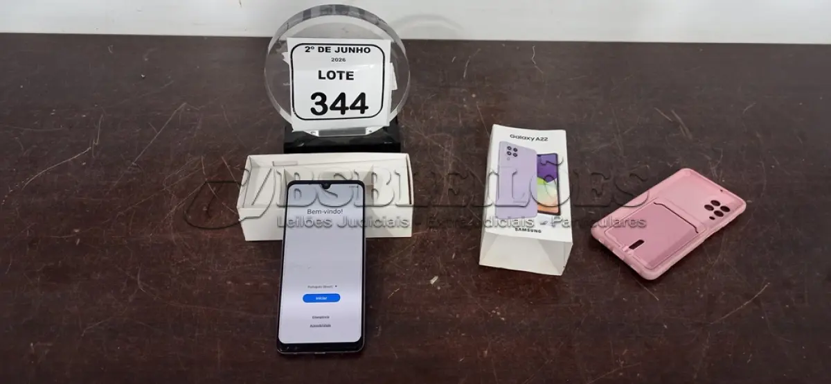 LOTE 344 - 01 SMARTPHONE SAMSUNG GALAXY A22 VIOLETA 128GB. (NO ESTADO) ATENÇÃO! FAZER A VISITAÇÃO ANTES DE ARREMATAR, NÃO SABEMOS SE FUNCIONA, LEILÃO NÃO TEM GARANTIA E NEM DEVOLUÇÃO, SUJEITO A POSSÍVEIS AVARIAS VISÍVEIS/OCULTAS E/OU AUSÊNCIA DE COMPONENTES.