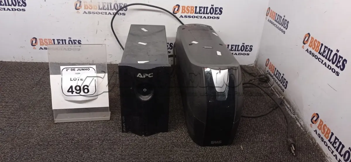 LOTE 496 - 02 NOBREAKS DE 1.800VA E 1.200VA. (NO ESTADO) ATENÇÃO! FAZER A VISITAÇÃO ANTES DE ARREMATAR, NÃO SABEMOS SE FUNCIONA, LEILÃO NÃO TEM GARANTIA E NEM DEVOLUÇÃO, SUJEITO A POSSÍVEIS AVARIAS VISÍVEIS/OCULTAS E/OU AUSÊNCIA DE COMPONENTES.