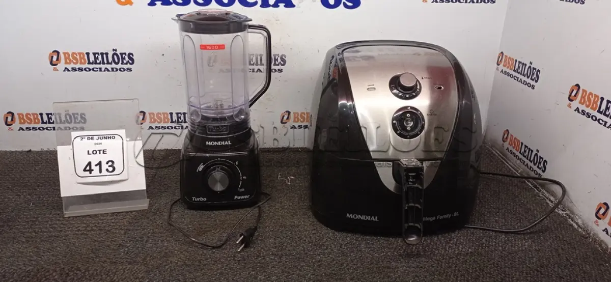 LOTE 413 - 01 AIR FRYER 8L 220V MARCA MONDIAL E 01 LIQUIDIFICADOR 220V MARCA MONDIAL. (NO ESTADO) ATENÇÃO! FAZER A VISITAÇÃO ANTES DE ARREMATAR, NÃO SABEMOS SE FUNCIONA, LEILÃO NÃO TEM GARANTIA E NEM DEVOLUÇÃO, SUJEITO A POSSÍVEIS AVARIAS VISÍVEIS/OCULTAS E/OU AUSÊNCIA DE COMPONENTES.