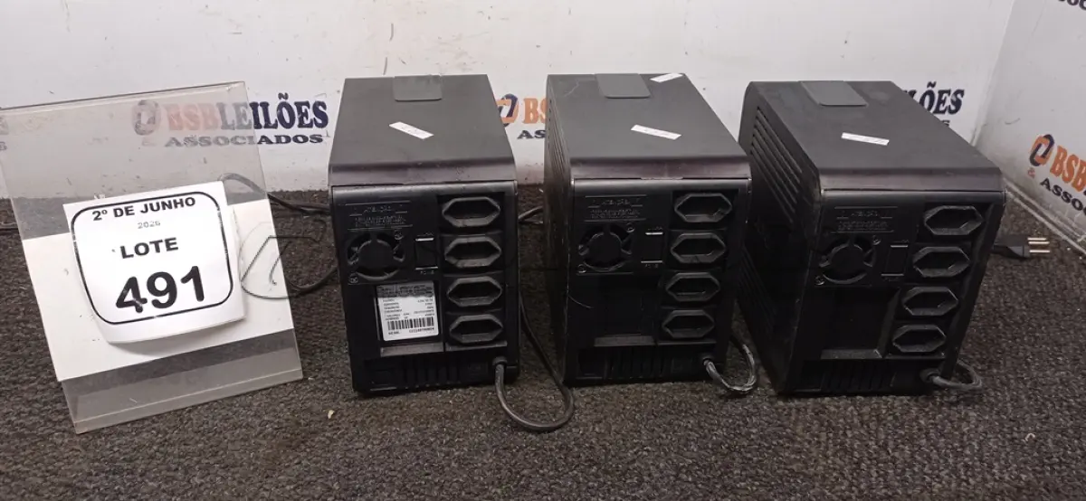 LOTE 491 - 03 NOBREAKS DE 600VA MARCA APC. (NO ESTADO) ATENÇÃO! FAZER A VISITAÇÃO ANTES DE ARREMATAR, NÃO SABEMOS SE FUNCIONA, LEILÃO NÃO TEM GARANTIA E NEM DEVOLUÇÃO, SUJEITO A POSSÍVEIS AVARIAS VISÍVEIS/OCULTAS E/OU AUSÊNCIA DE COMPONENTES.