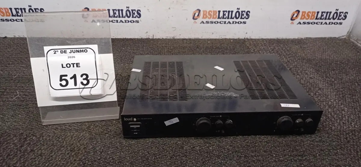 LOTE 513 - 01 AMPLIFICADOR DE ÁUDIO MODELO APL 450 MARCA LOUD. (NO ESTADO) ATENÇÃO! FAZER A VISITAÇÃO ANTES DE ARREMATAR, NÃO SABEMOS SE FUNCIONA, LEILÃO NÃO TEM GARANTIA E NEM DEVOLUÇÃO, SUJEITO A POSSÍVEIS AVARIAS VISÍVEIS/OCULTAS E/OU AUSÊNCIA DE COMPONENTES.