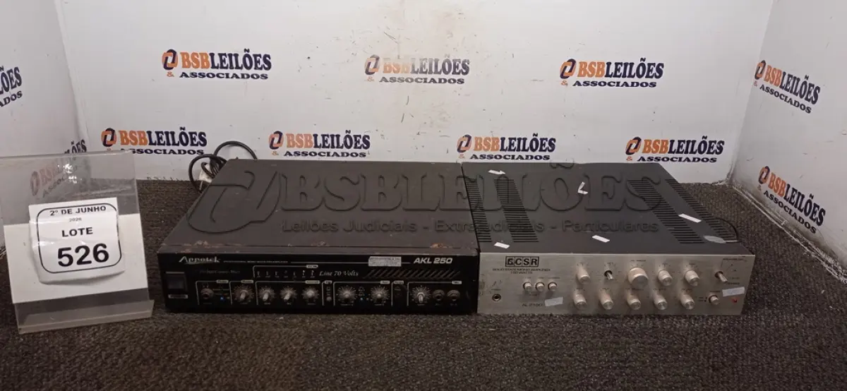 LOTE 526 - 01 MIXER DE SOM MODELO AKL 250 MARCA APPOTEK E 01 AMPLIFICADOR DE ÁUDIO MODELO AL 2150 MARCA CSR. (NO ESTADO) ATENÇÃO! FAZER A VISITAÇÃO ANTES DE ARREMATAR, NÃO SABEMOS SE FUNCIONA, LEILÃO NÃO TEM GARANTIA E NEM DEVOLUÇÃO, SUJEITO A POSSÍVEIS AVARIAS VISÍVEIS/OCULTAS E/OU AUSÊNCIA DE COMPONENTES.