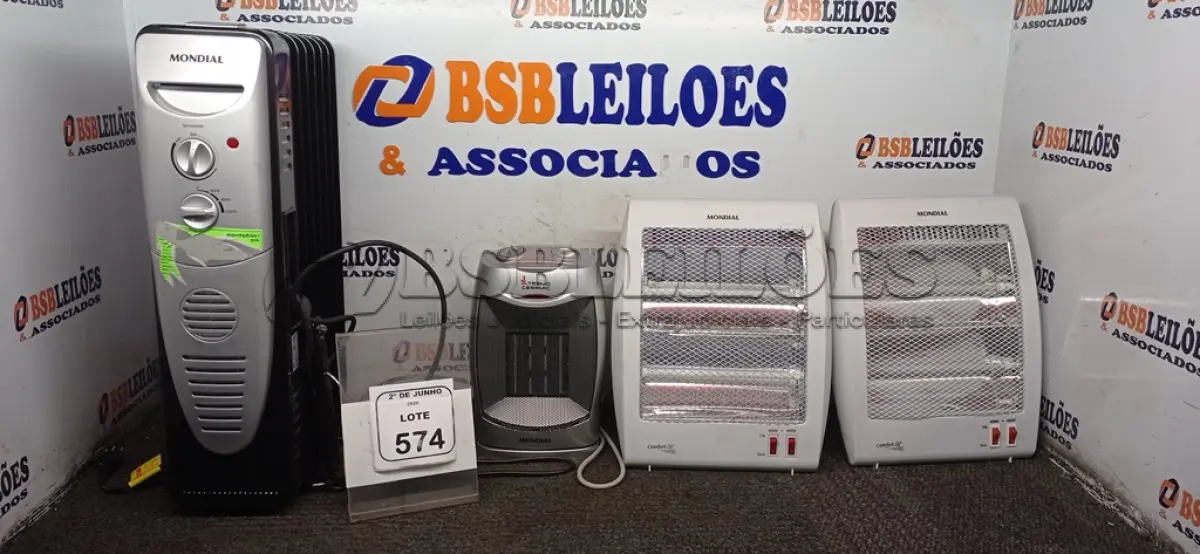LOTE 574 - 04 AQUECEDORES DE MODELOS DIVERSOS MARCA MONDIAL. (NO ESTADO) ATENÇÃO! FAZER A VISITAÇÃO ANTES DE ARREMATAR, NÃO SABEMOS SE FUNCIONA, LEILÃO NÃO TEM GARANTIA E NEM DEVOLUÇÃO, SUJEITO A POSSÍVEIS AVARIAS VISÍVEIS/OCULTAS E/OU AUSÊNCIA DE COMPONENTES.