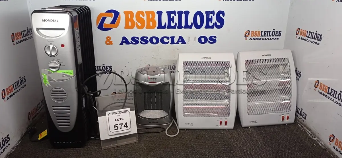 LOTE 574 - 04 AQUECEDORES DE MODELOS DIVERSOS MARCA MONDIAL. (NO ESTADO) ATENÇÃO! FAZER A VISITAÇÃO ANTES DE ARREMATAR, NÃO SABEMOS SE FUNCIONA, LEILÃO NÃO TEM GARANTIA E NEM DEVOLUÇÃO, SUJEITO A POSSÍVEIS AVARIAS VISÍVEIS/OCULTAS E/OU AUSÊNCIA DE COMPONENTES.