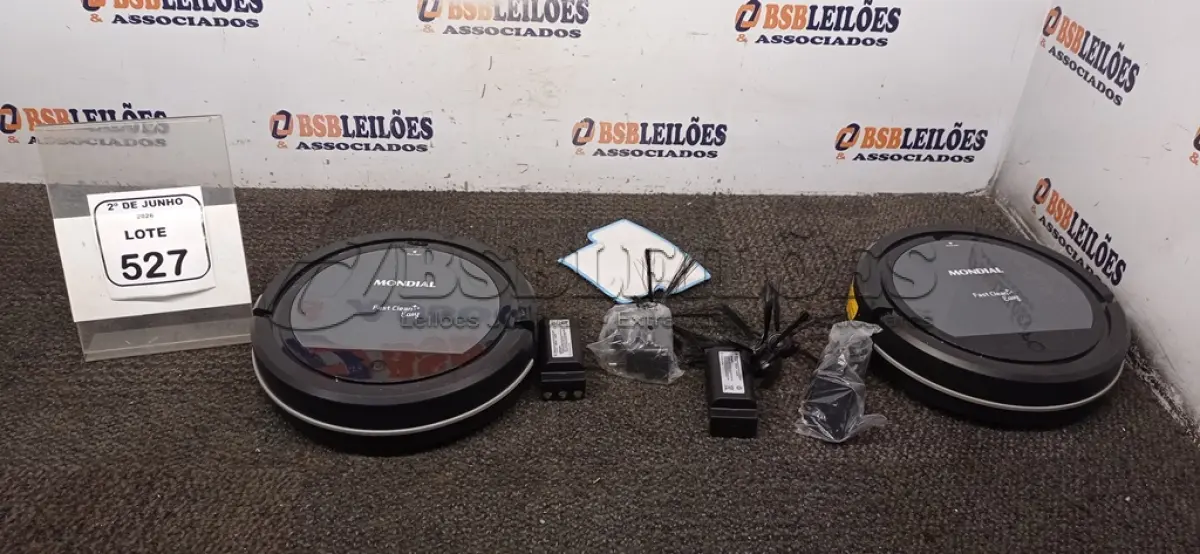 LOTE 527 - 02 ASPIRADORES ROBÔ MARCA MONDIAL. (NO ESTADO) ATENÇÃO! FAZER A VISITAÇÃO ANTES DE ARREMATAR, NÃO SABEMOS SE FUNCIONA, LEILÃO NÃO TEM GARANTIA E NEM DEVOLUÇÃO, SUJEITO A POSSÍVEIS AVARIAS VISÍVEIS/OCULTAS E/OU AUSÊNCIA DE COMPONENTES.