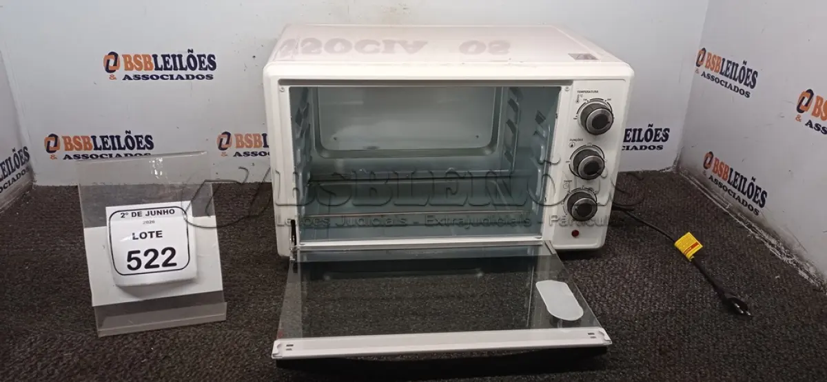 LOTE 522 - 01 FORNO ELÉTRICO 42L 220V MARCA MONDIAL. (NO ESTADO) ATENÇÃO! FAZER A VISITAÇÃO ANTES DE ARREMATAR, NÃO SABEMOS SE FUNCIONA, LEILÃO NÃO TEM GARANTIA E NEM DEVOLUÇÃO, SUJEITO A POSSÍVEIS AVARIAS VISÍVEIS/OCULTAS E/OU AUSÊNCIA DE COMPONENTES.