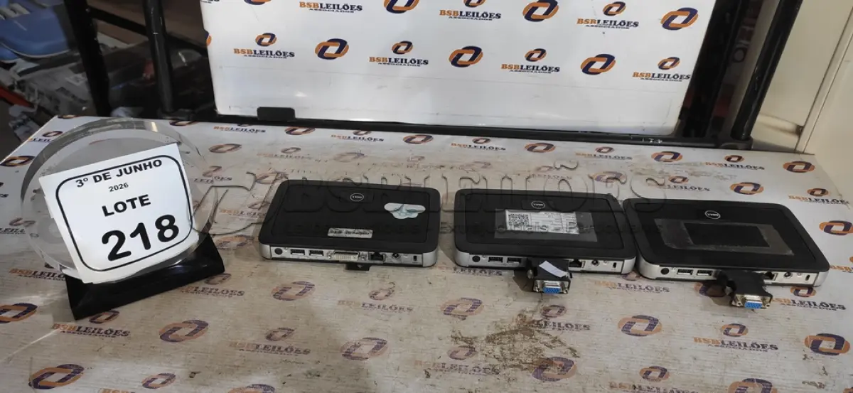 LOTE 218 - 03 MINIS PC MODELO WYSE MARCA DELL. (NO ESTADO) ATENÇÃO! FAZER A VISITAÇÃO ANTES DE ARREMATAR, NÃO SABEMOS SE FUNCIONA, LEILÃO NÃO TEM GARANTIA E NEM DEVOLUÇÃO, SUJEITO A POSSÍVEIS AVARIAS VISÍVEIS/OCULTAS E/OU AUSÊNCIA DE COMPONENTES.