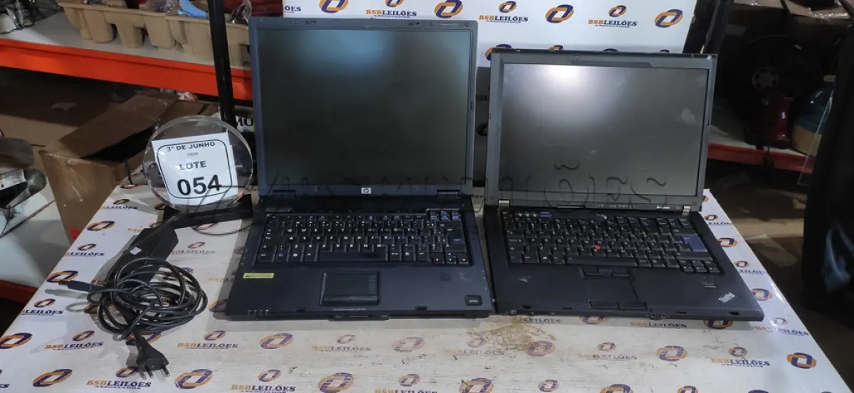 LOTE 054 - 01 NOTEBOOK MARCA HP COM CARREGADOR E 01 NOTEBOOK LINHA THINKPAD MARCA LENOVO SEM CARREGADOR. (NO ESTADO) ATENÇÃO! FAZER A VISITAÇÃO ANTES DE ARREMATAR, NÃO SABEMOS SE FUNCIONA, LEILÃO NÃO TEM GARANTIA E NEM DEVOLUÇÃO, SUJEITO A POSSÍVEIS AVARIAS VISÍVEIS/OCULTAS E/OU AUSÊNCIA DE COMPONENTES.