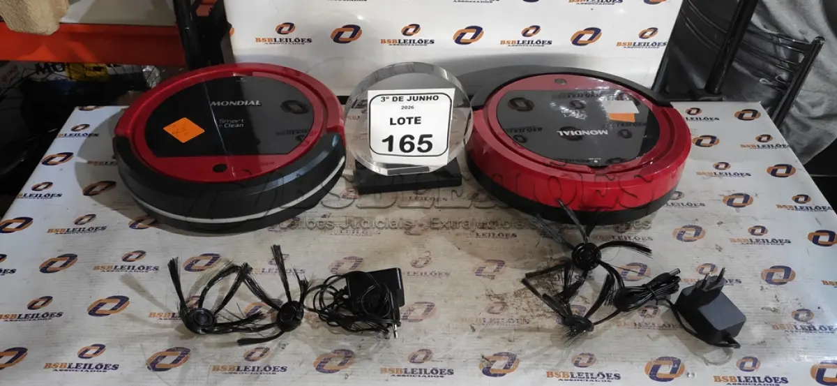 LOTE 165 - 02 ASPIRADORES ROBÔ MARCA MONDIAL. (NO ESTADO) ATENÇÃO! FAZER A VISITAÇÃO ANTES DE ARREMATAR, NÃO SABEMOS SE FUNCIONA, LEILÃO NÃO TEM GARANTIA E NEM DEVOLUÇÃO, SUJEITO A POSSÍVEIS AVARIAS VISÍVEIS/OCULTAS E/OU AUSÊNCIA DE COMPONENTES.