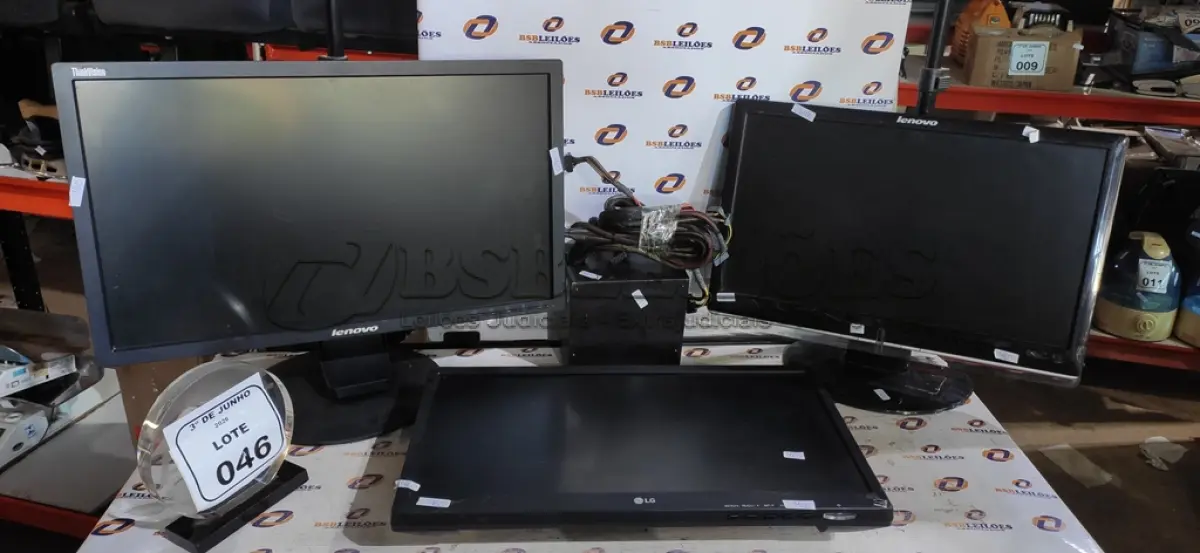LOTE 046 - 01 FONTE DE PC MARCA ZALMAN, 01 MONITOR MARCA LG E 02 MONITORES MARCA LENOVO. (NO ESTADO) ATENÇÃO! FAZER A VISITAÇÃO ANTES DE ARREMATAR, NÃO SABEMOS SE FUNCIONA, LEILÃO NÃO TEM GARANTIA E NEM DEVOLUÇÃO, SUJEITO A POSSÍVEIS AVARIAS VISÍVEIS/OCULTAS E/OU AUSÊNCIA DE COMPONENTES.