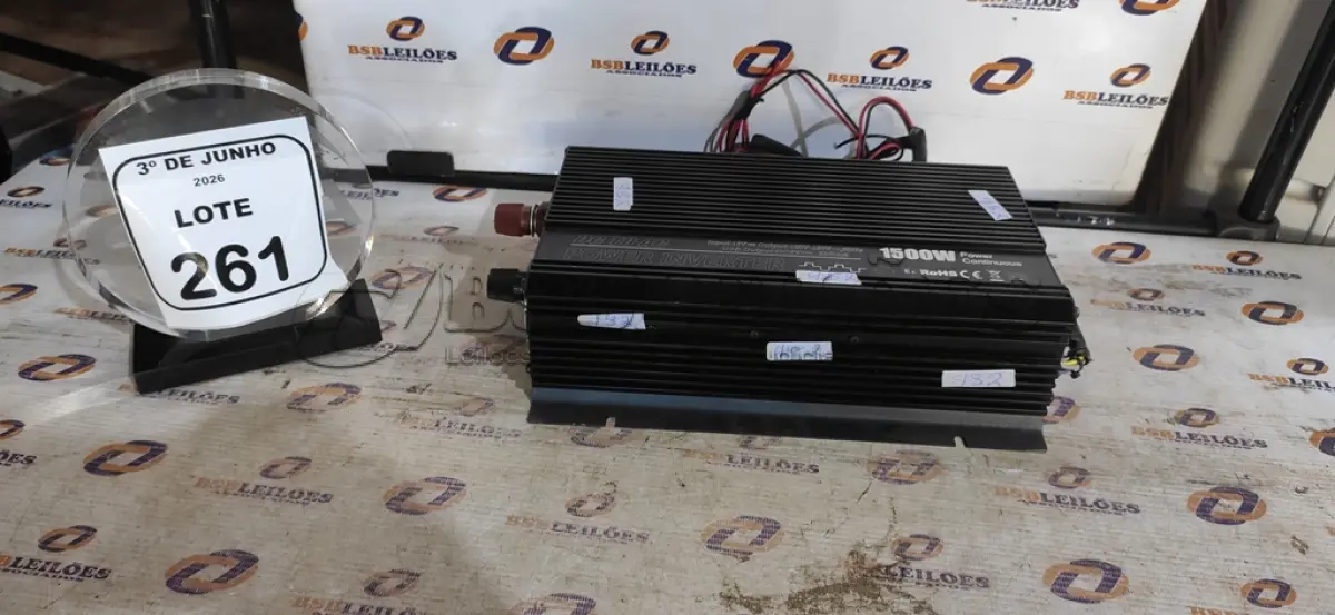 LOTE 261 - 01 INVERSOR DE POTÊNCIA VEICULAR DE 1500W. (NO ESTADO) ATENÇÃO! FAZER A VISITAÇÃO ANTES DE ARREMATAR, NÃO SABEMOS SE FUNCIONA, LEILÃO NÃO TEM GARANTIA E NEM DEVOLUÇÃO, SUJEITO A POSSÍVEIS AVARIAS VISÍVEIS/OCULTAS E/OU AUSÊNCIA DE COMPONENTES.