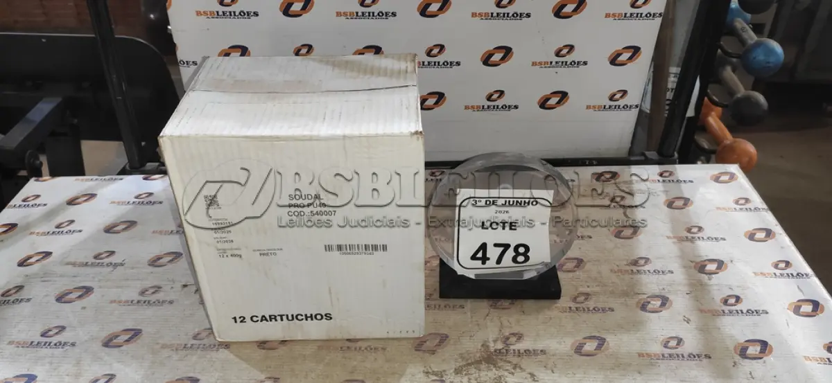 LOTE 478 - 01 CAIXA COM 12 PU 40 ADESIVO/SELANTES DE 230ML MARCA PRO. (NO ESTADO) ATENÇÃO! FAZER A VISITAÇÃO ANTES DE ARREMATAR, NÃO SABEMOS SE FUNCIONA, LEILÃO NÃO TEM GARANTIA E NEM DEVOLUÇÃO, SUJEITO A POSSÍVEIS AVARIAS VISÍVEIS/OCULTAS E/OU AUSÊNCIA DE COMPONENTES.
