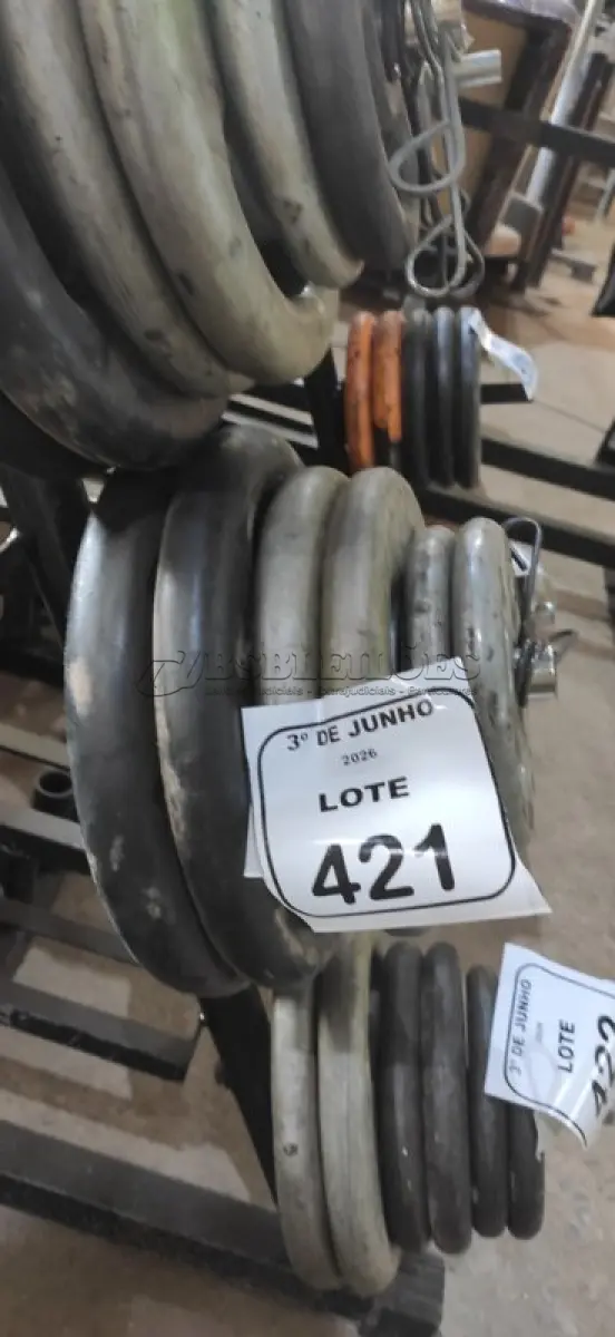 LOTE 421 - 02 ANILHAS DE 10KG, 02 ANILHAS DE 5KG E 02 ANILHAS DE 2KG. (NO ESTADO) ATENÇÃO! FAZER A VISITAÇÃO ANTES DE ARREMATAR, NÃO SABEMOS SE FUNCIONA, LEILÃO NÃO TEM GARANTIA E NEM DEVOLUÇÃO, SUJEITO A POSSÍVEIS AVARIAS VISÍVEIS/OCULTAS E/OU AUSÊNCIA DE COMPONENTES.