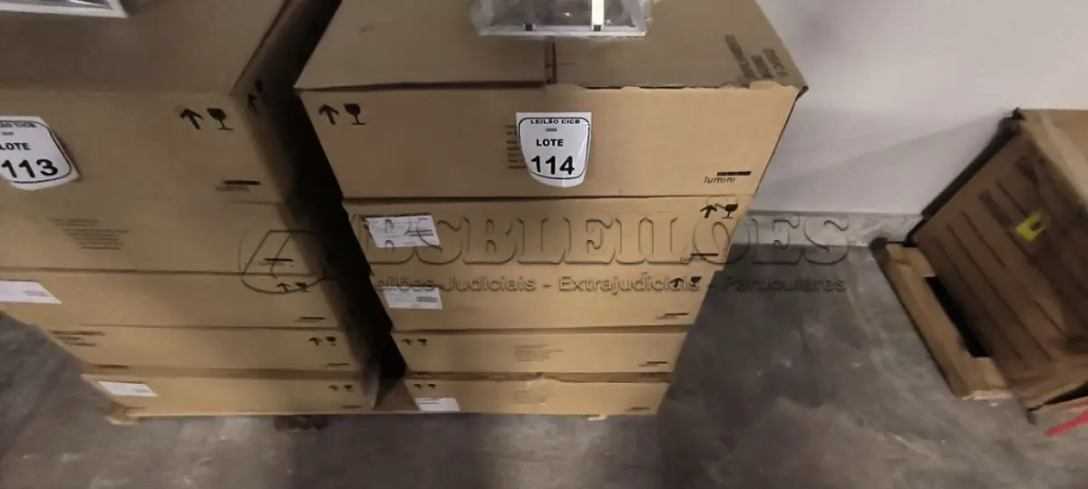 LOTE 114 - 05 CAIXAS COM 04 LUMINÁRIAS COM REATORES ELETRÔNICOS. (NO ESTADO) ATENÇÃO! FAZER A VISITAÇÃO ANTES DE ARREMATAR, NÃO SABEMOS SE FUNCIONA, LEILÃO NÃO TEM GARANTIA E NEM DEVOLUÇÃO, SUJEITO A POSSÍVEIS AVARIAS VISÍVEIS/OCULTAS E/OU AUSÊNCIA DE COMPONENTES.