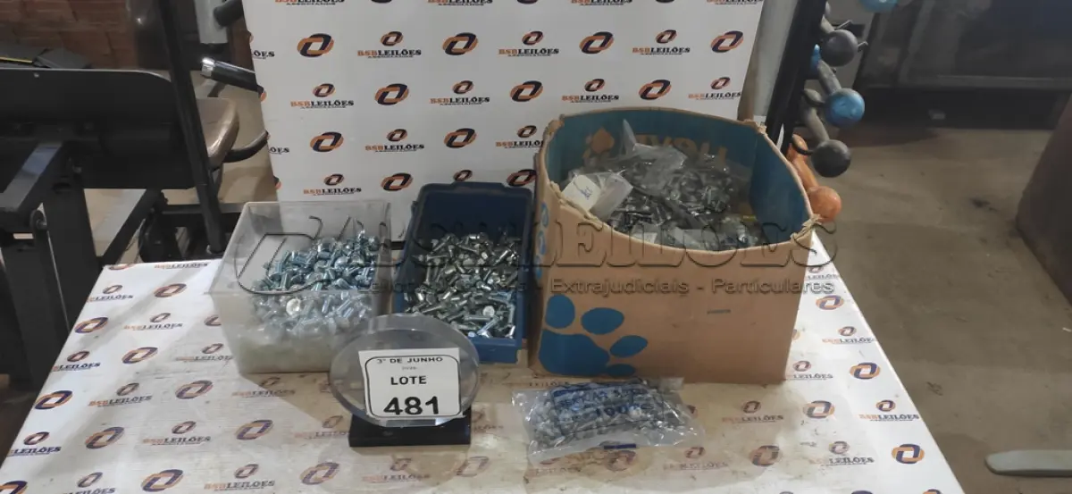 LOTE 481 - 01 CAIXA COM APROXIMADAMENTE 1200 PARAFUSOS AUTO BROCANTE E PARAFUSOS DIVERSOS. (NO ESTADO) ATENÇÃO! FAZER A VISITAÇÃO ANTES DE ARREMATAR, NÃO SABEMOS SE FUNCIONA, LEILÃO NÃO TEM GARANTIA E NEM DEVOLUÇÃO, SUJEITO A POSSÍVEIS AVARIAS VISÍVEIS/OCULTAS E/OU AUSÊNCIA DE COMPONENTES.