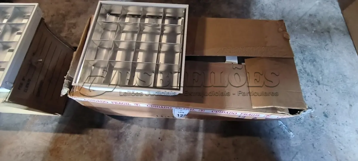 LOTE 122 - 10 LUMINÁRIAS DE EMBUTIR PARA LÂMPADAS COM REATORES. (NO ESTADO) ATENÇÃO! FAZER A VISITAÇÃO ANTES DE ARREMATAR, NÃO SABEMOS SE FUNCIONA, LEILÃO NÃO TEM GARANTIA E NEM DEVOLUÇÃO, SUJEITO A POSSÍVEIS AVARIAS VISÍVEIS/OCULTAS E/OU AUSÊNCIA DE COMPONENTES.