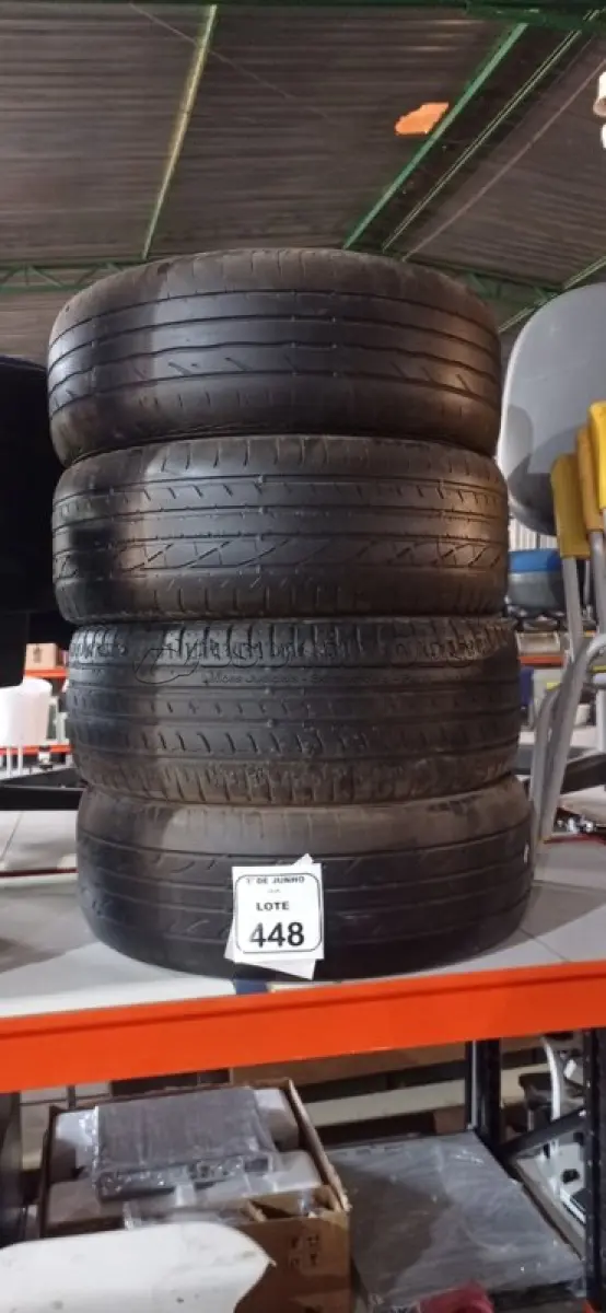 LOTE 448 - 04 PNEUS USADOS 205/55 ARO 16. (NO ESTADO) ATENÇÃO! FAZER A VISITAÇÃO ANTES DE ARREMATAR, NÃO SABEMOS SE FUNCIONA, LEILÃO NÃO TEM GARANTIA E NEM DEVOLUÇÃO, SUJEITO A POSSÍVEIS AVARIAS VISÍVEIS/OCULTAS E/OU AUSÊNCIA DE COMPONENTES.